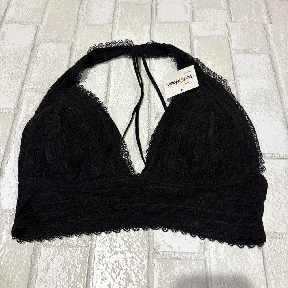 Ted & Noah Lace Halter Bralette in Black NEW Size Medium NWT